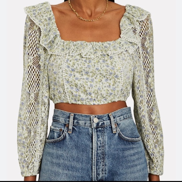 Loveshackfancy dorabella lace trim crop top - Picture 1 of 6